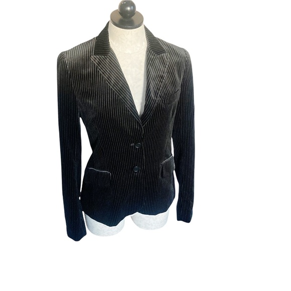 Theory Velvet Black Pinstripe Button Front Blazer - Picture 14 of 14